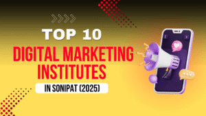 A Featured image on which "Top 10 Digital Marketing Institutes" is written along with image of cellphone